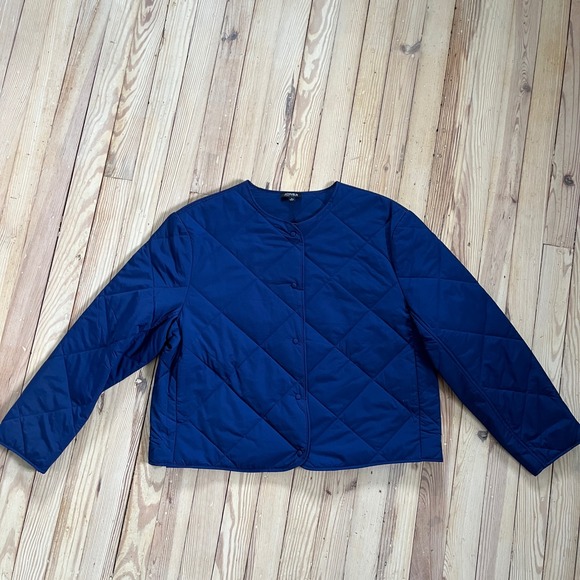 nwt JONES NEW YORK Quilted Navy Blue Collarless Button Front Jacket Women large - Picture 6 of 11